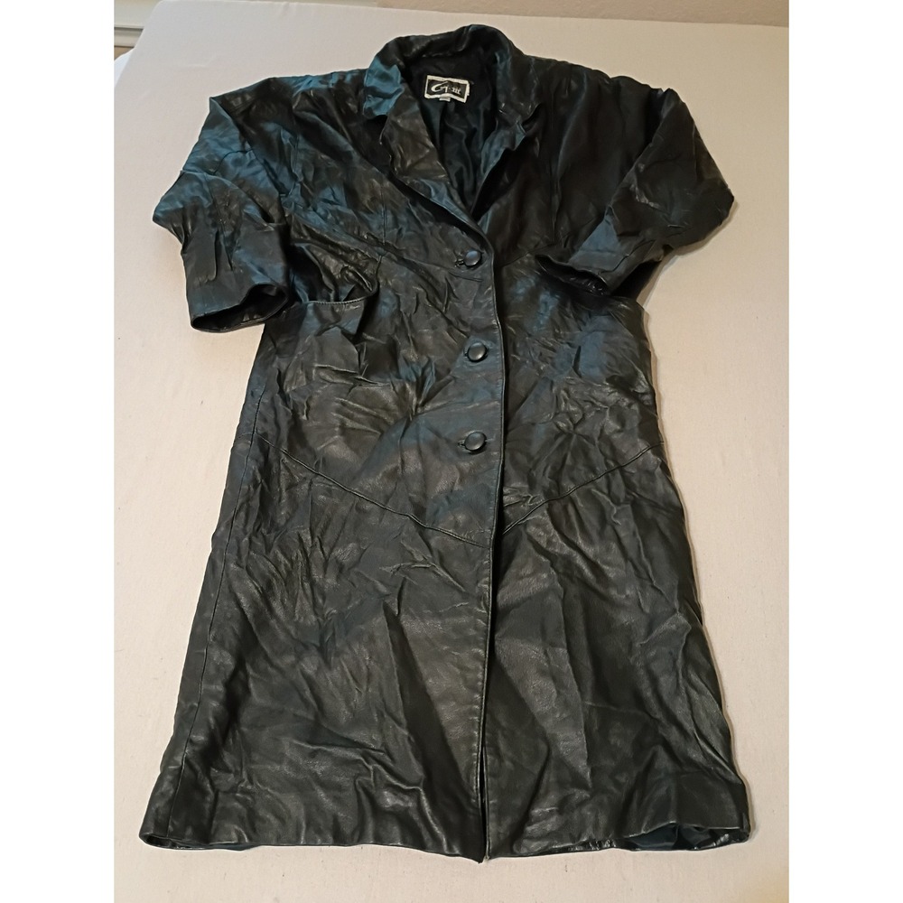 Global Identity G-III Leather Trench Coat Black Long Jacket Womens Medium